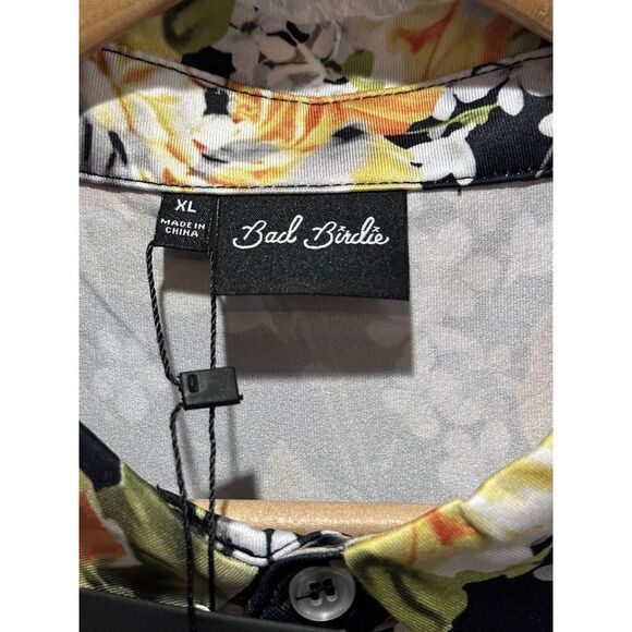 Bad Birdie NEW Men's Size XL Golf Polo Shirt "Huntington" Black Floral Stretch - Picture 3 of 6